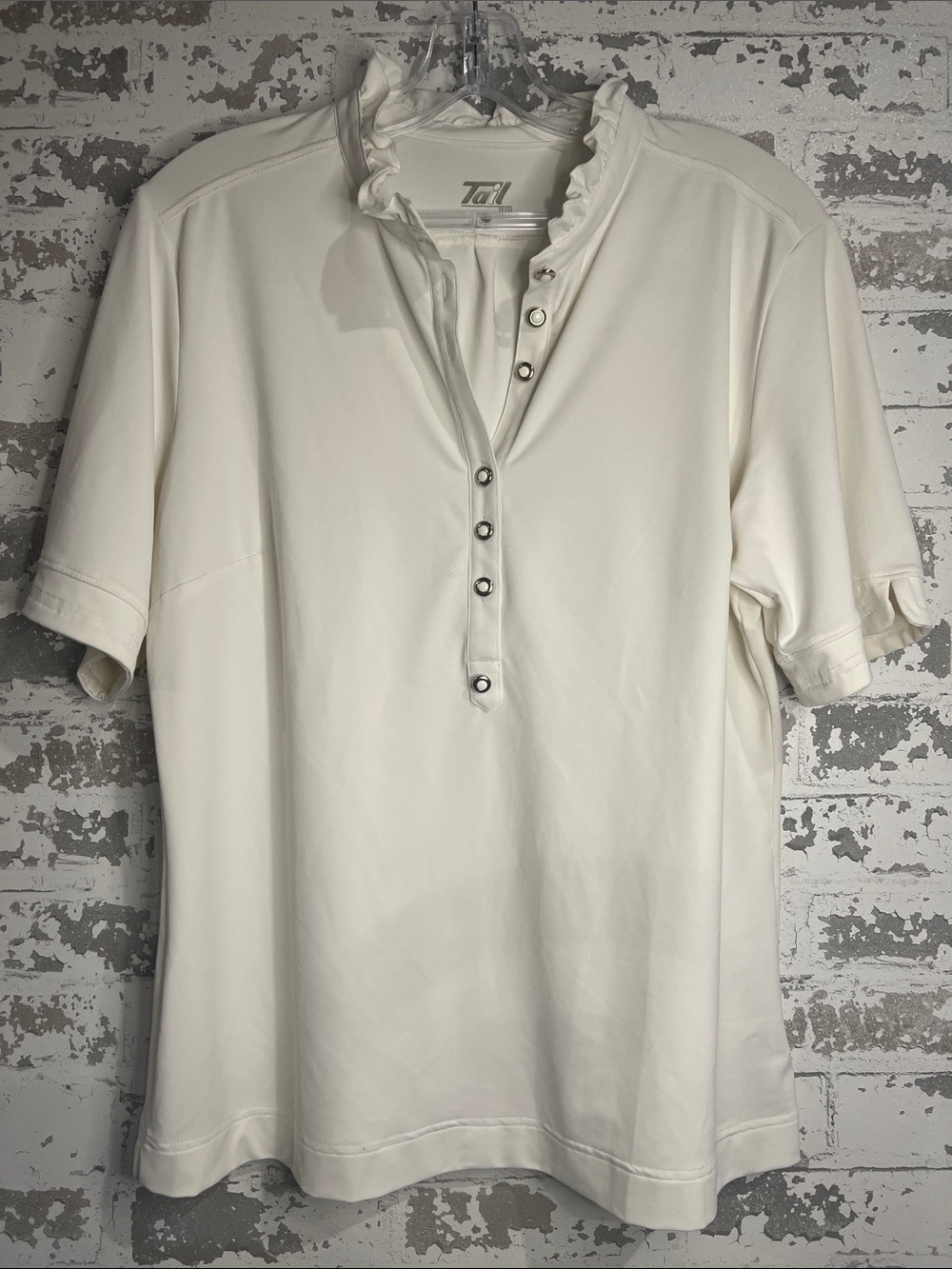 Tail Cream Ruffled Collar Short Sleeve Tech Polo